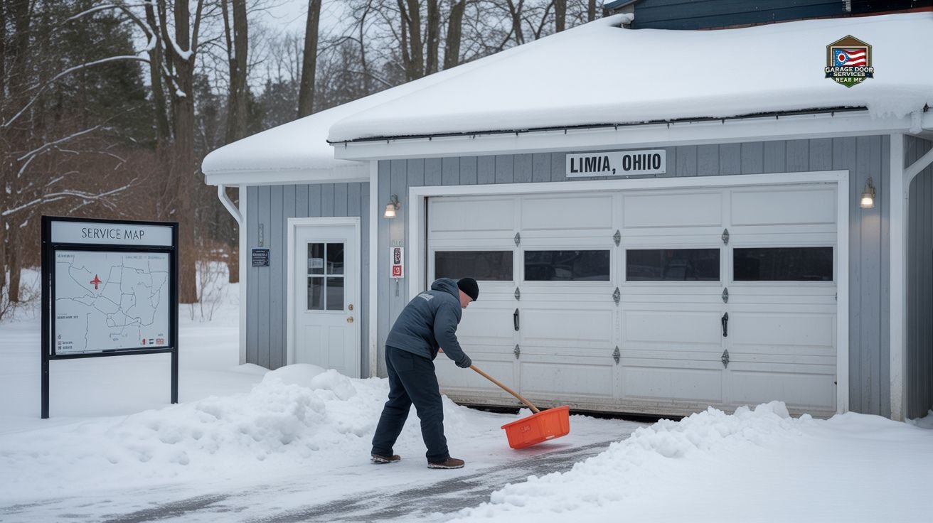 Professional garage door repair services in Lima Ohio - Technician fixing broken garage door